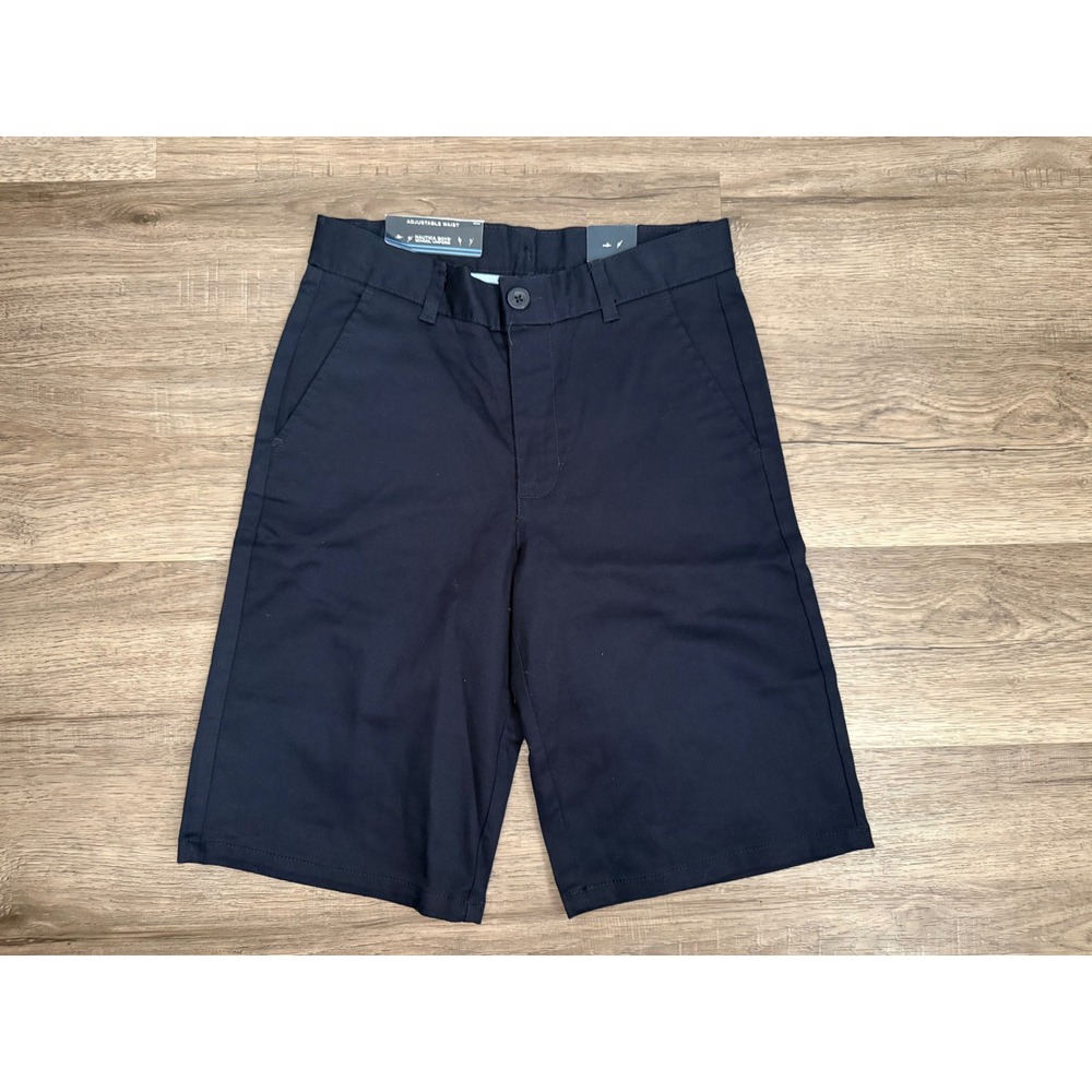 Nautica Boys School Uniform Flat Front Shorts Navy Blue Adjustable Waist Size 12